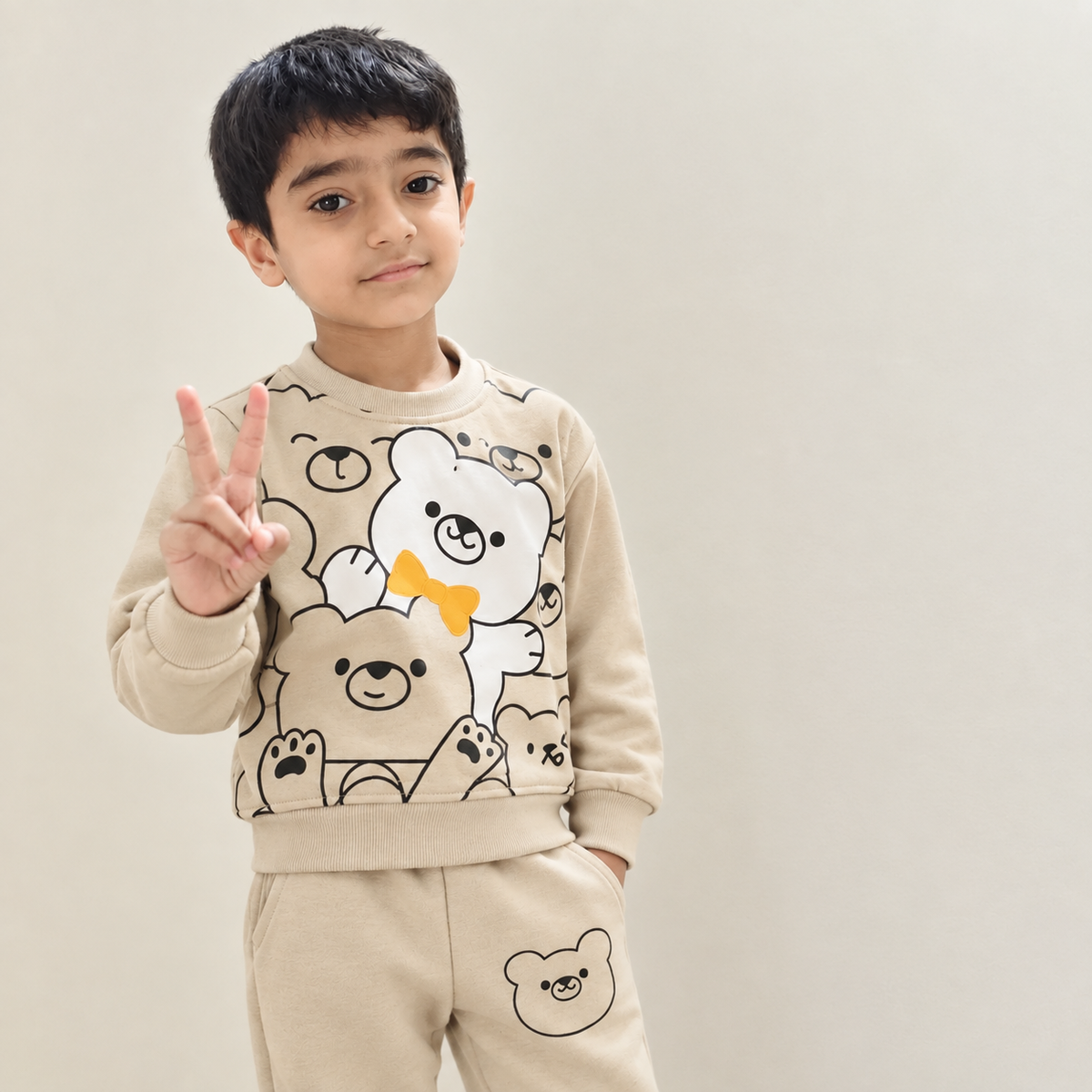 Cozy Bear Print Kids Sweatshirt & Jogger Set