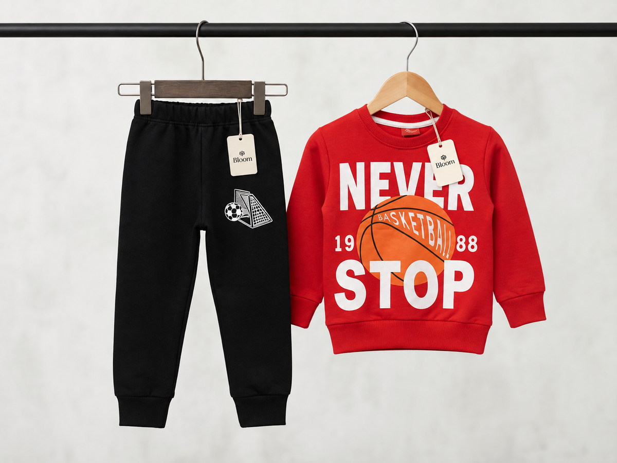 Boys Red Basketball Sweatshirt & Black Jogger Set