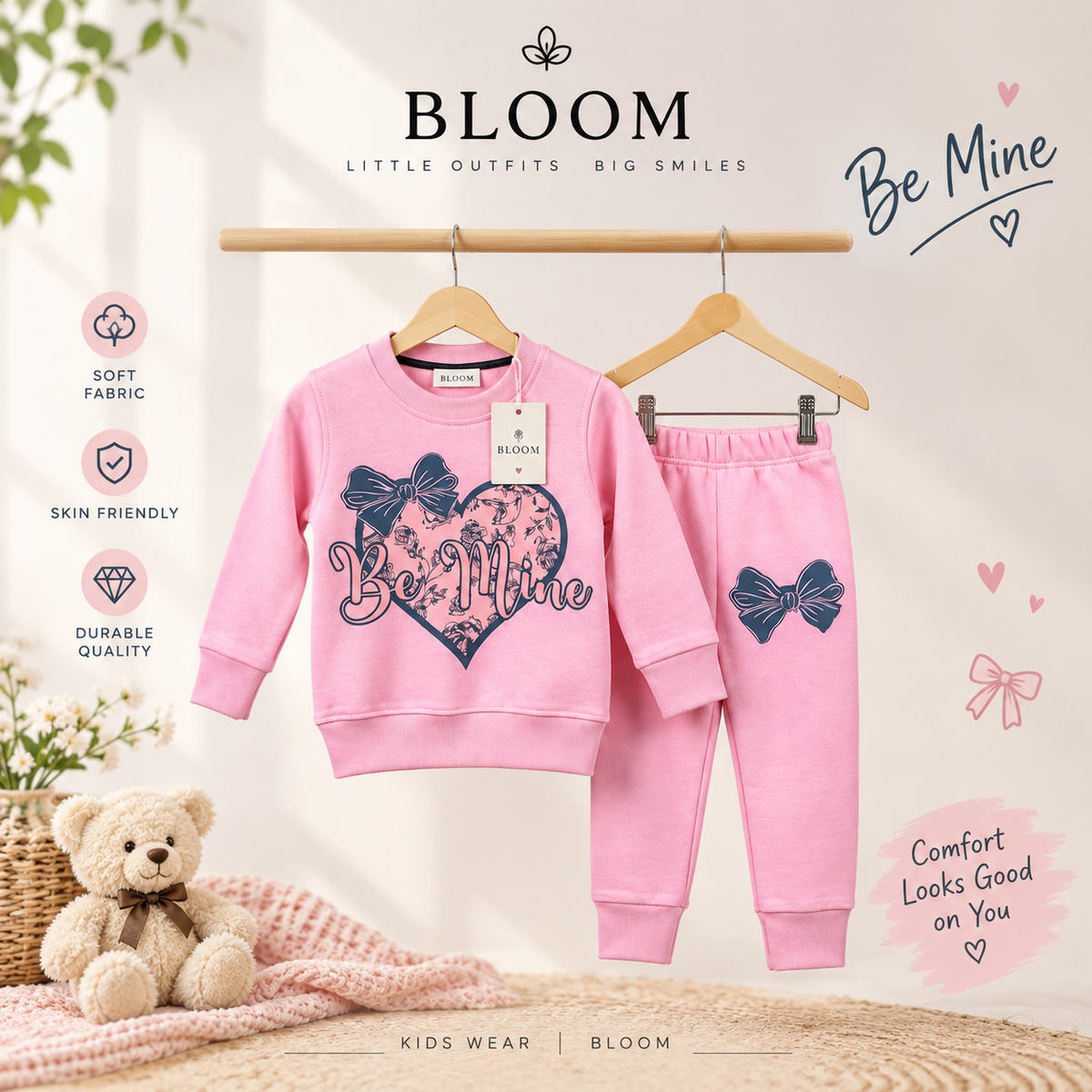 Pink Kids Sweatshirt & Jogger Set – Comfortable Girls Winter Outfit | BLOOM