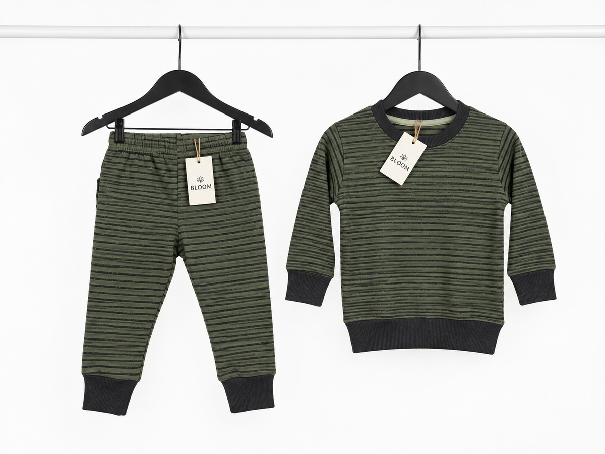 Boys Green Striped Sweatshirt & Jogger Set
