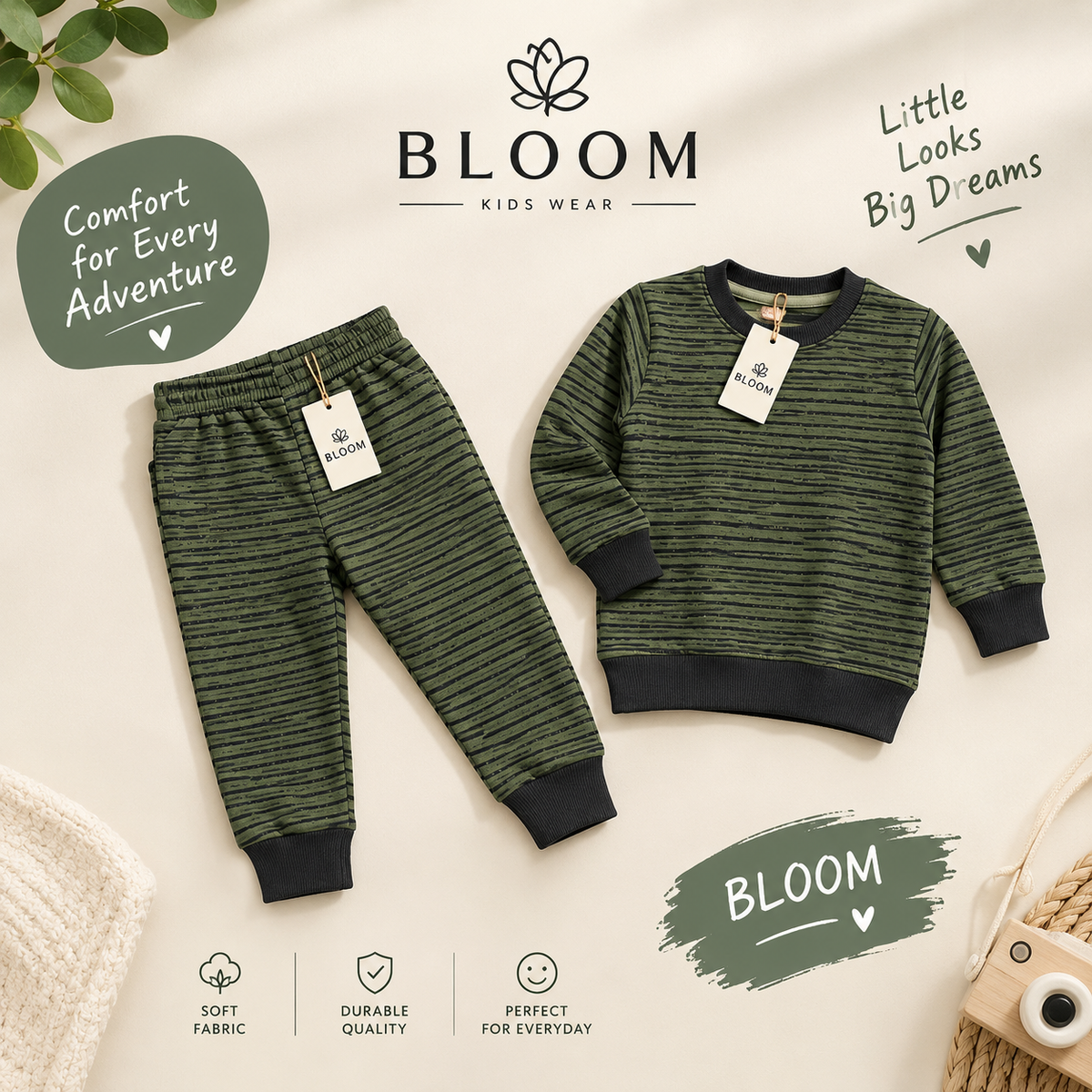 Boys Green Striped Sweatshirt & Jogger Set