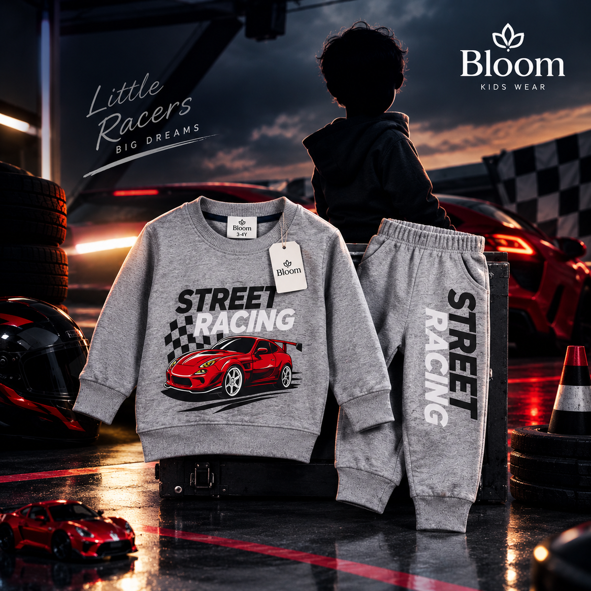 Street Racing Kids Tracksuit – Grey